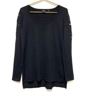 Devotion by Cyrus‎ Crochet Lace Sleeve Fine Knit Sweater Tunic Medium Black